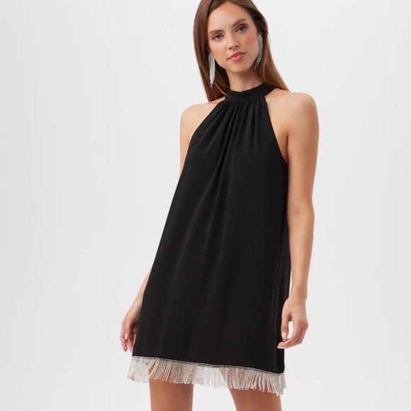 TRINA TURK Queene Rhinestone Fringe Sleeveless Halter Dress - Picture 3 of 8